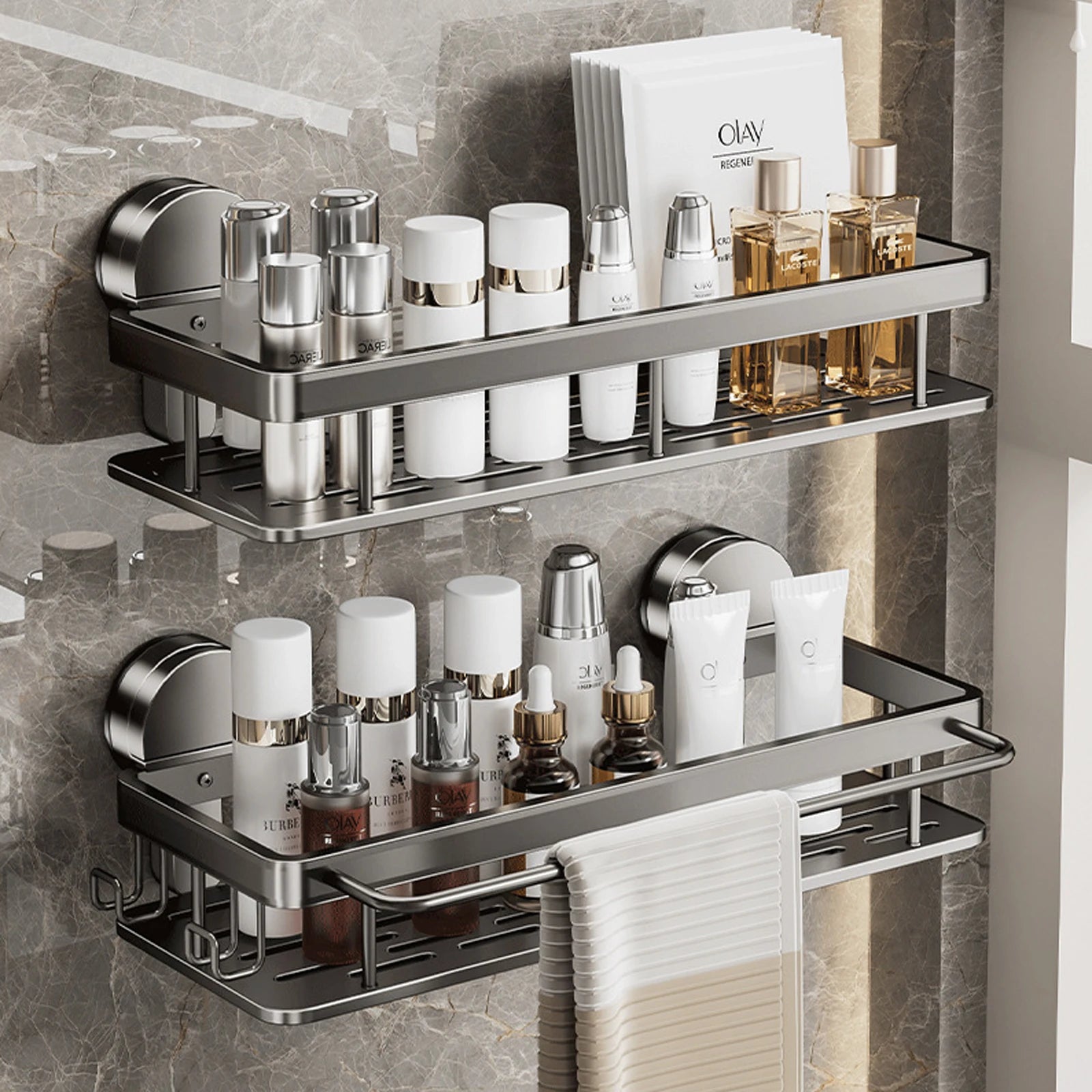 Suction Cup Bathroom Shelf No Drill Wall Mounted Shower Rack Toilet Storage Rack