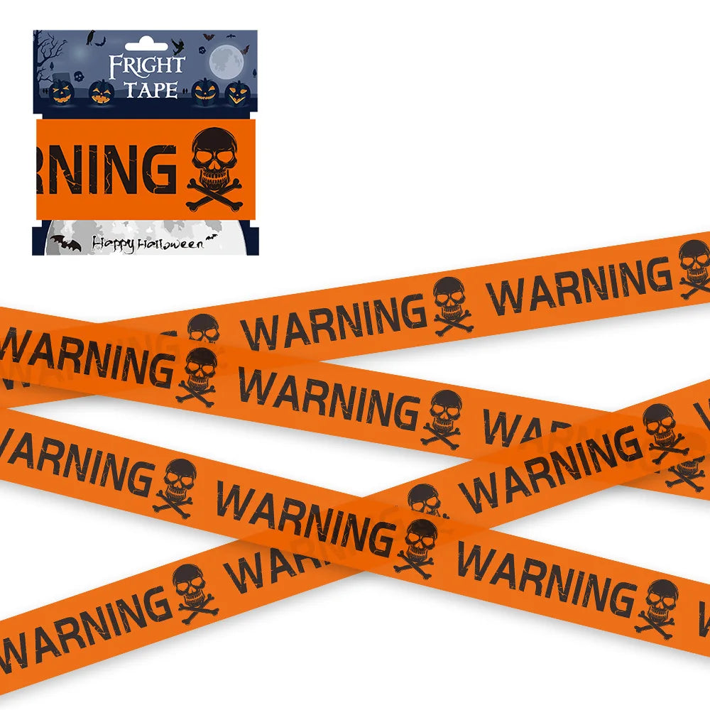 1 PC Halloween Window Prop Warning line Plastic Skull Head Warning Tape Signs