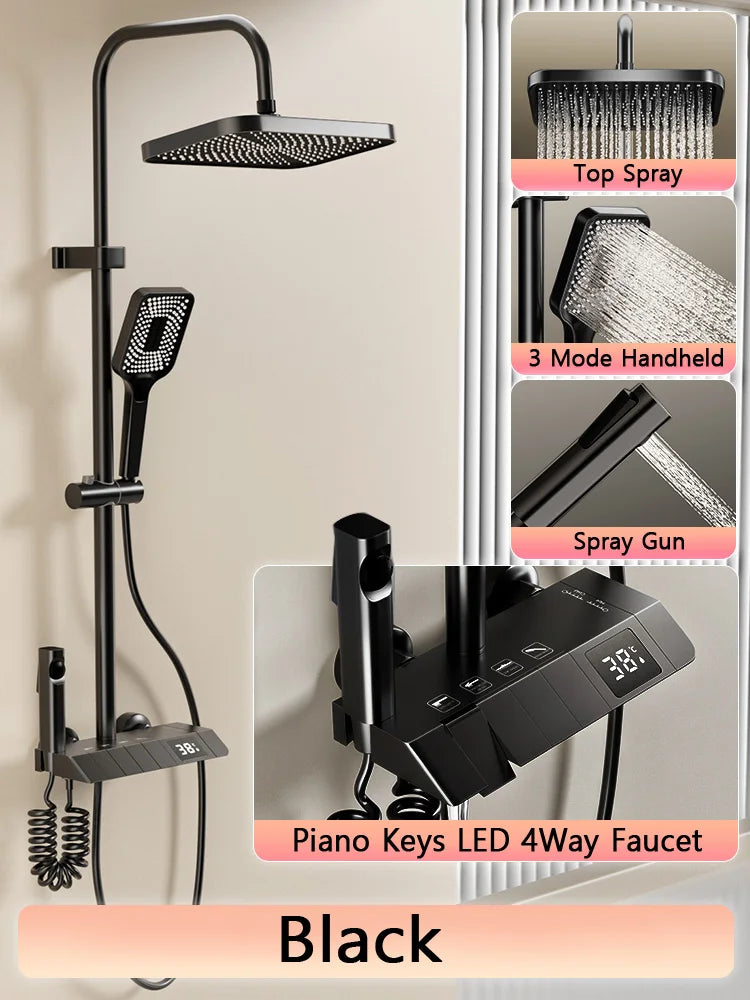 Bathroom Shower Full Set Black, White, and Gray Shower System Set