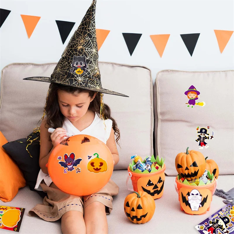 Kids DIY Halloween Stickers Make A Face Prank Puzzle Sticker Party Decoration
