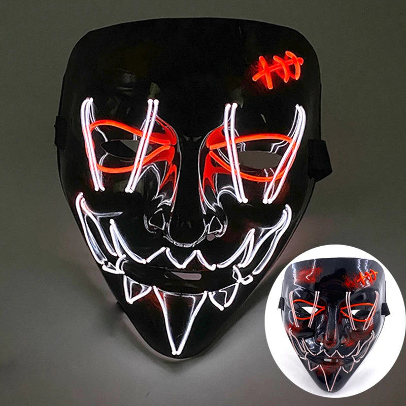Wireless Glowing Mask LED Luminous Purge Mask Halloween Carnival Light Up Party Mask