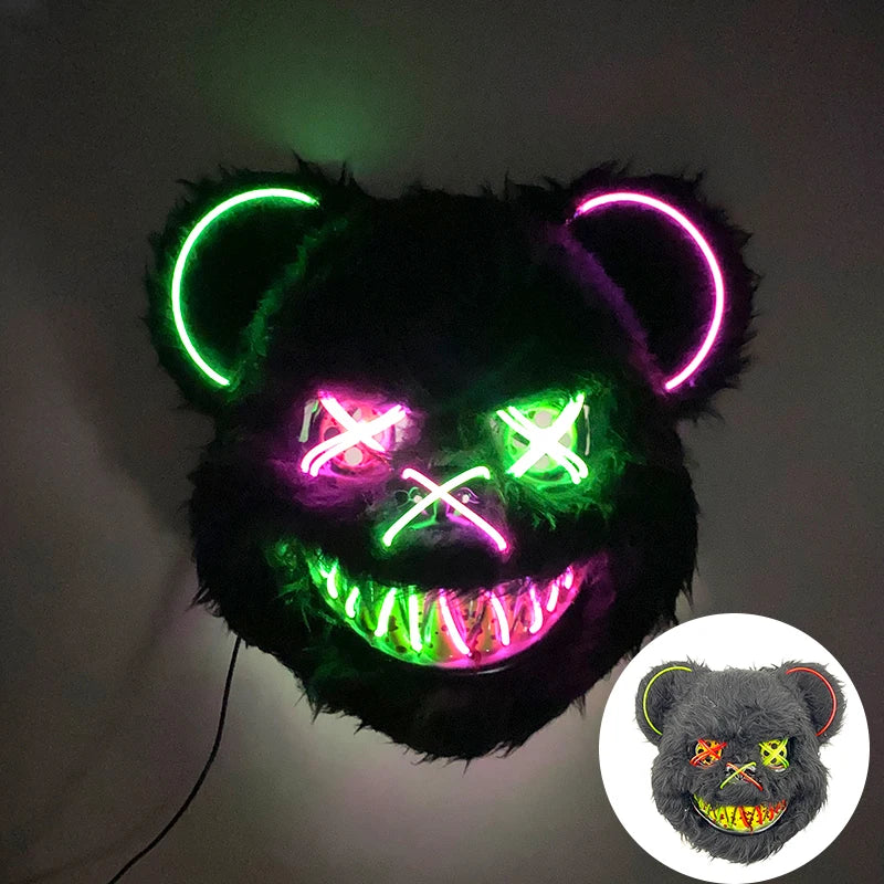 LED Cosplay Glowing Bloody Bear Mask Halloween Plush Rabbit Mask Neon Headgear