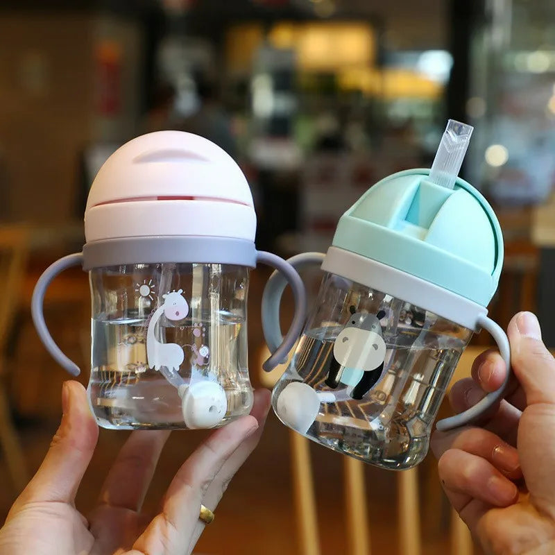 250ml Baby Feeding Cup with Straw Children Learn Feeding Bottle Kids Training Cup