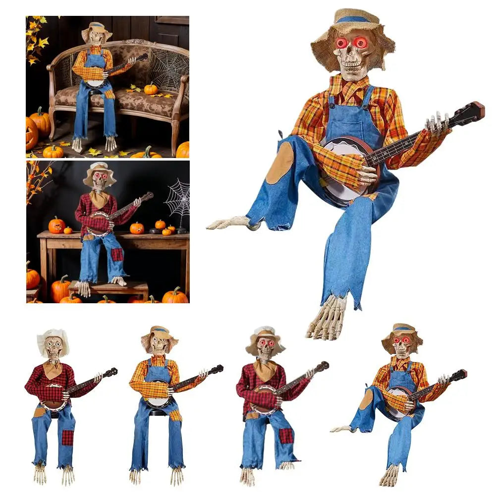 Halloween Animatronics Banjo Skeleton Decorations Musical Country Theme Decor