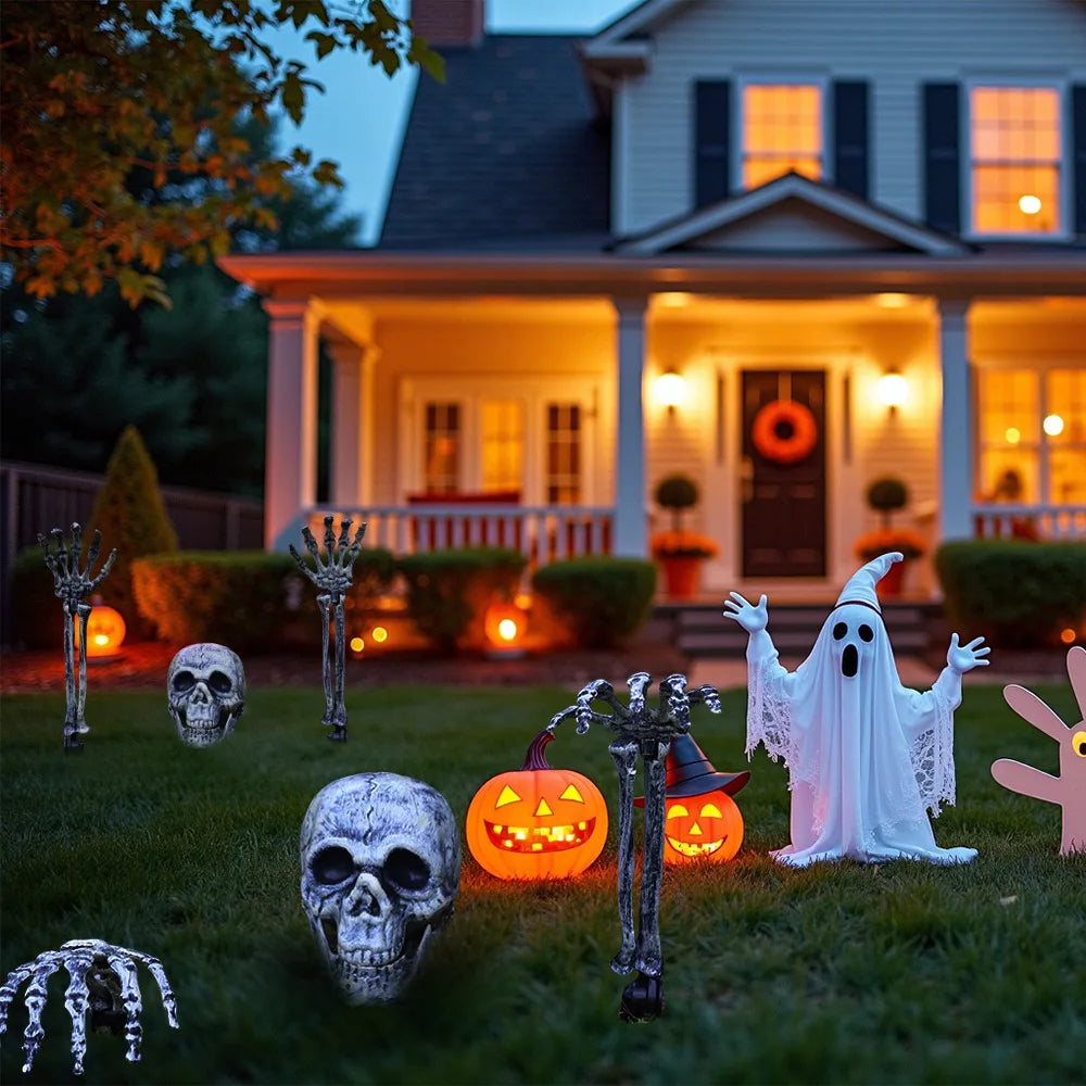 Halloween Home Decor Skeleton Head Outdoor Scary Props Realistic Skull Prank