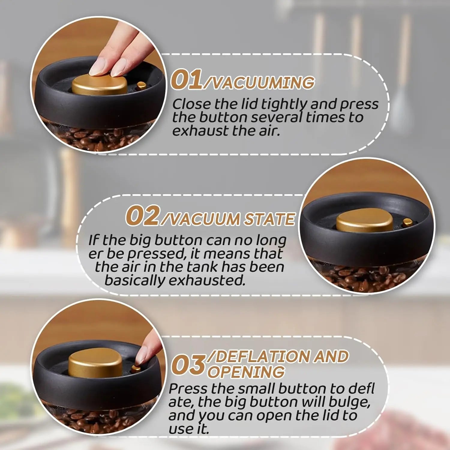 Coffee Beans Vacuum Sealed Glass Storage Jars Moisture-proof Air Extraction Container