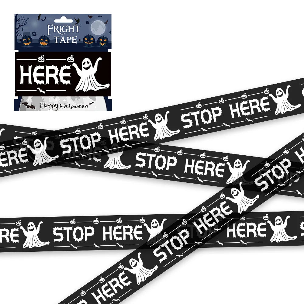 1 PC Halloween Window Prop Warning line Plastic Skull Head Warning Tape Signs