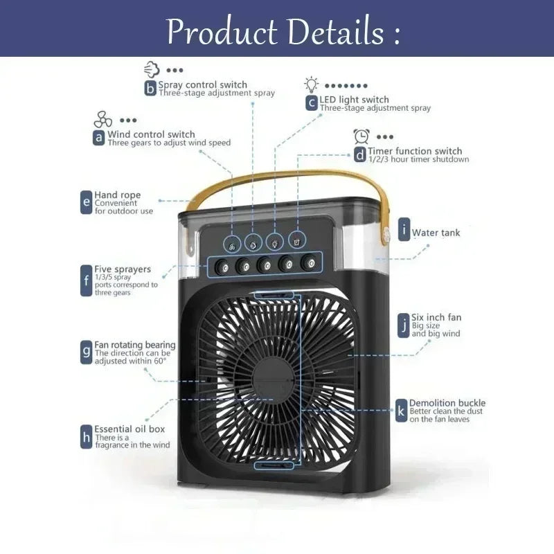 New 3 In 1 AIr Conditioner Household Mini Air Cooler LED Night Light Portable humidifier