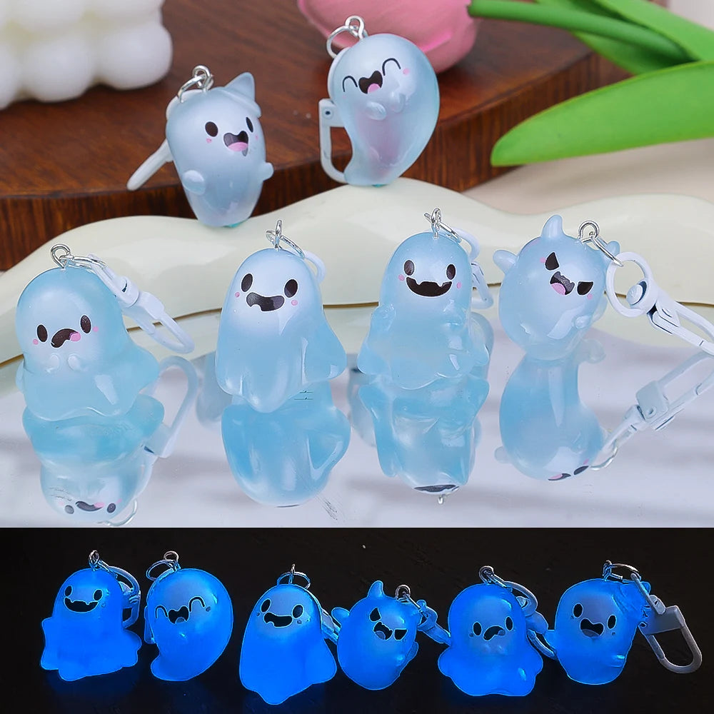 Halloween Keychain Glow-in-the-Dark Cartoon Jelly Doll Pendant Headphone Case Decor