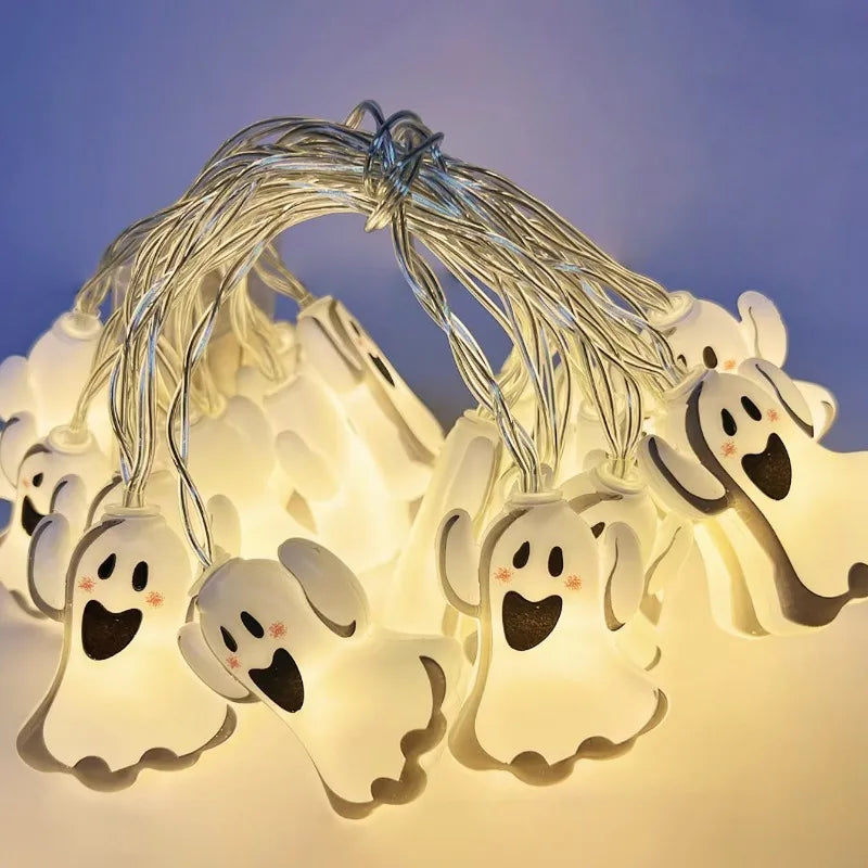 Halloween 10 LED Battery Powered String Lights With Ghost Pumpkin Spider Web Skeleton