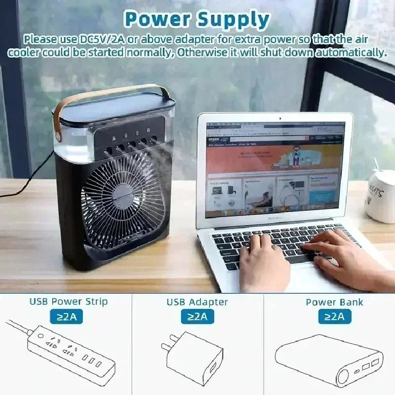 New 3 In 1 AIr Conditioner Household Mini Air Cooler LED Night Light Portable humidifier