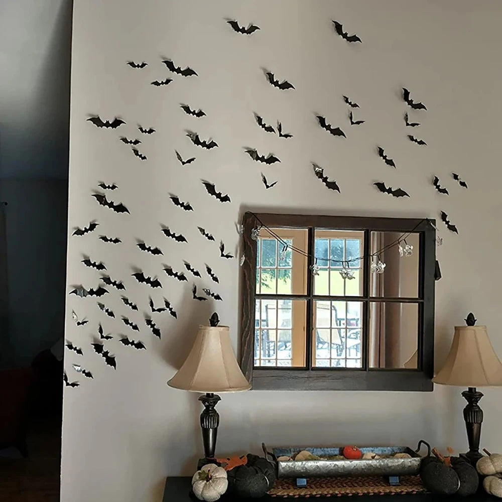 Halloween Bats Decorations,3D Pvc Bat on The Wall,Black Bats Wall Stickers