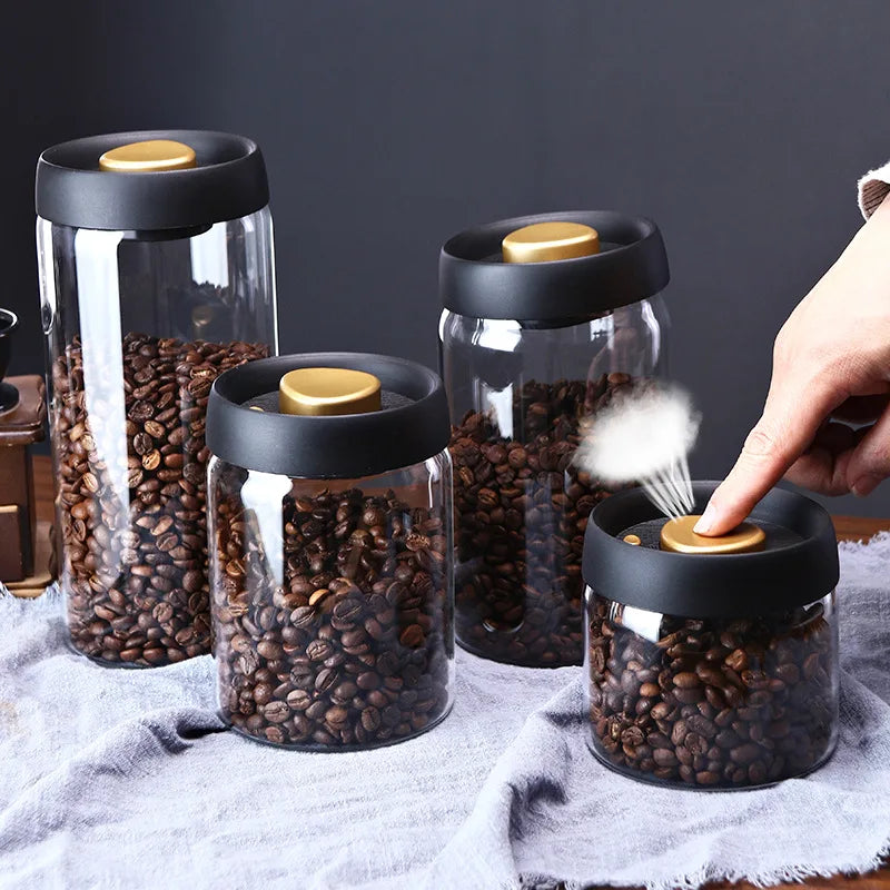 Coffee Beans Vacuum Sealed Glass Storage Jars Moisture-proof Air Extraction Container