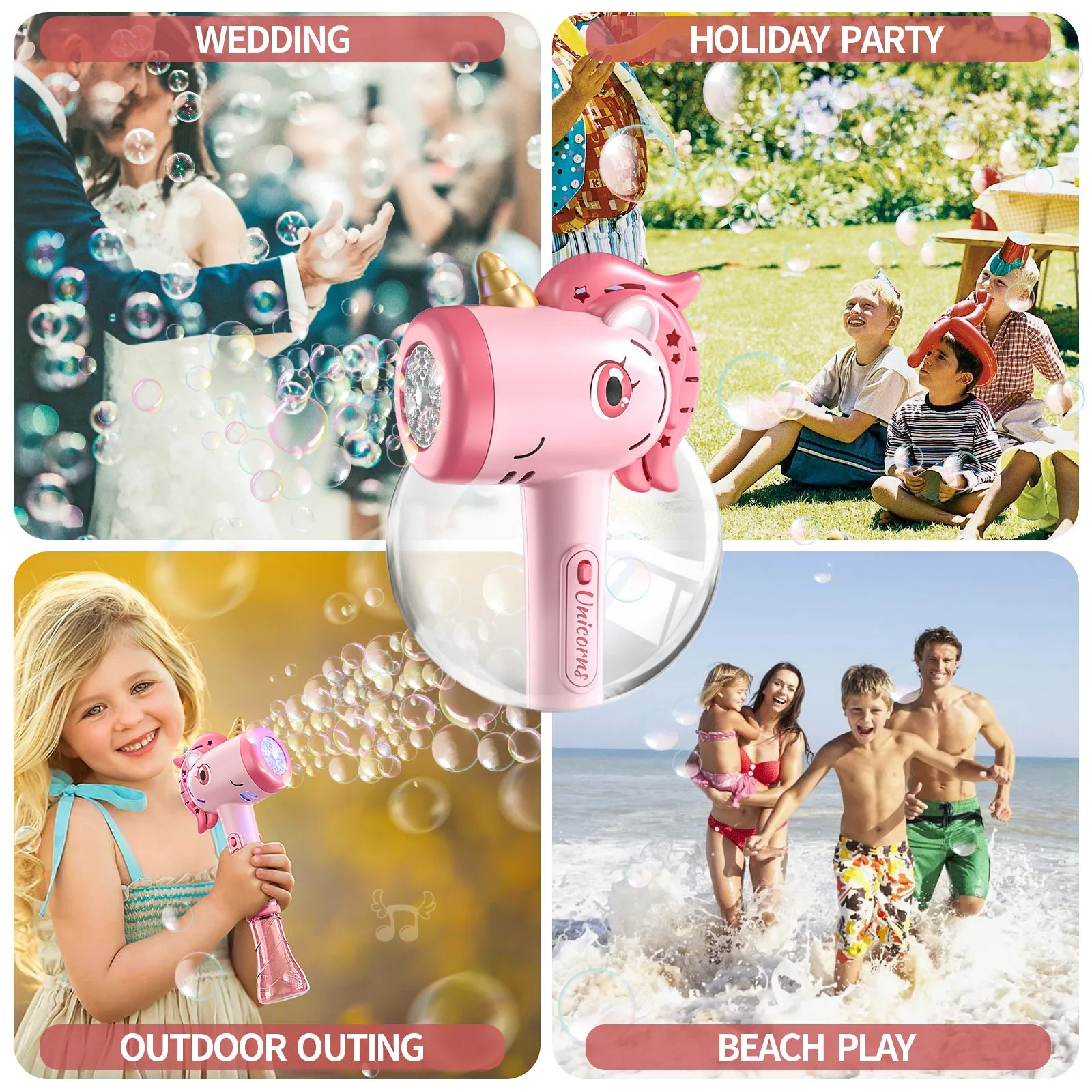 Bubble Wands Machine Unicorn Automatic Bubble Maker Gun with Light & Music