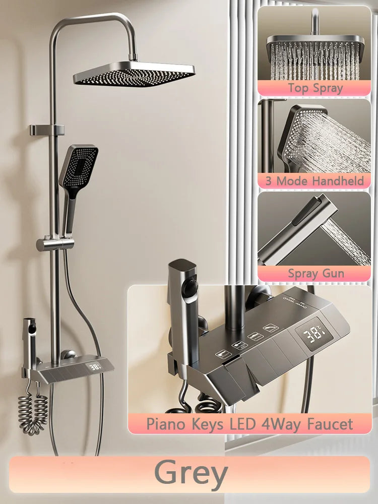 Bathroom Shower Full Set Black, White, and Gray Shower System Set