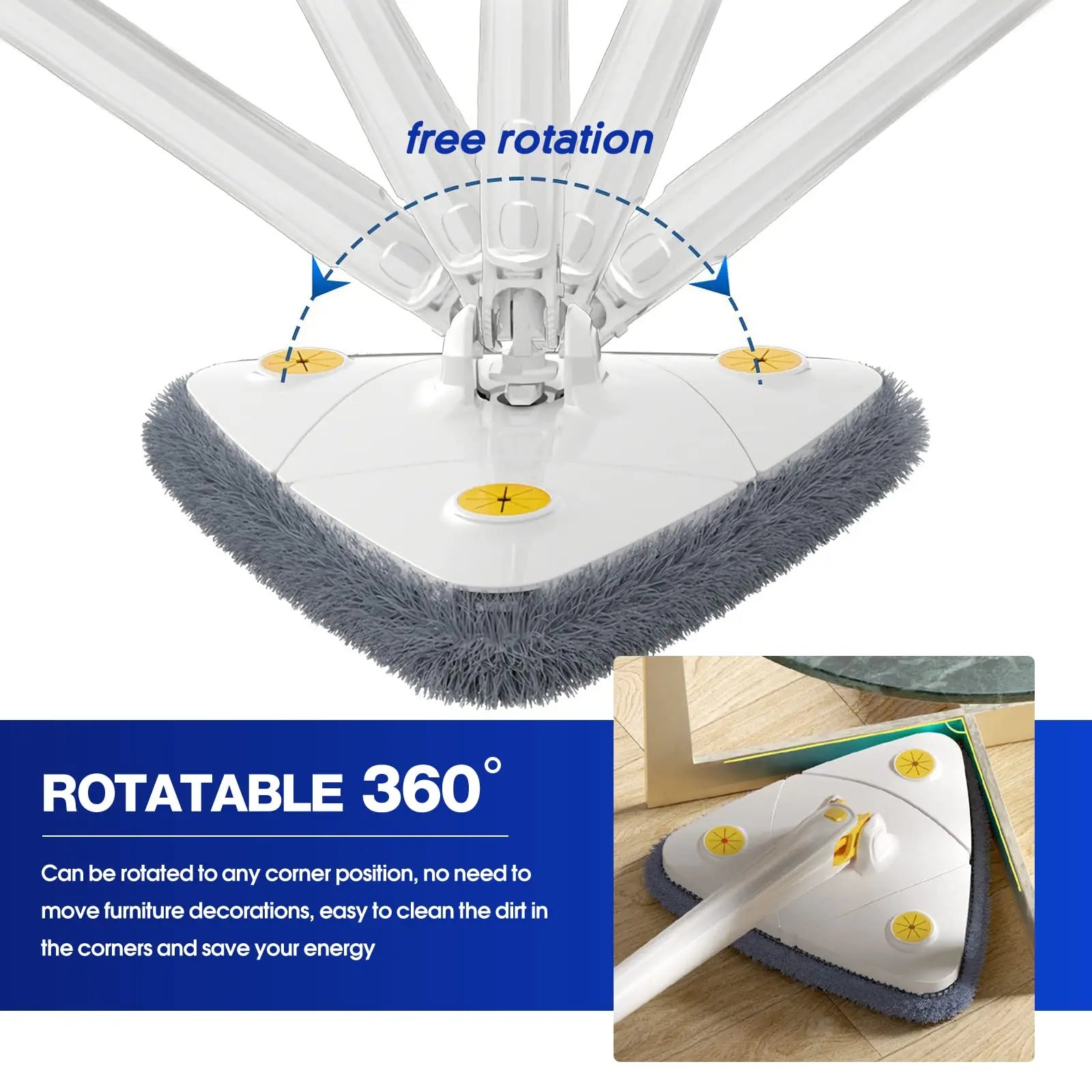 Rotatable Telescopic Triangle Mop 360° Spin Squeeze For Home Floor Ceiling