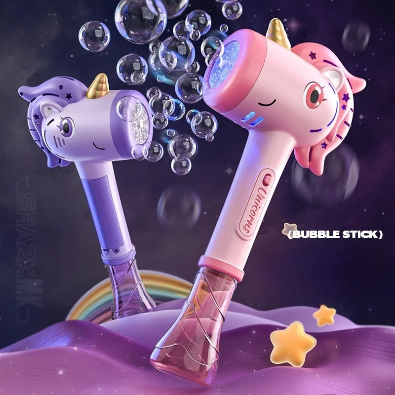 Bubble Wands Machine Unicorn Automatic Bubble Maker Gun with Light & Music
