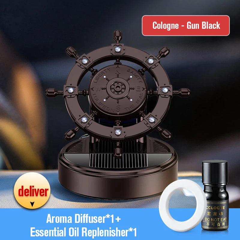 Solar rotating car fragrance creative metal boat rudder car perfume accessories