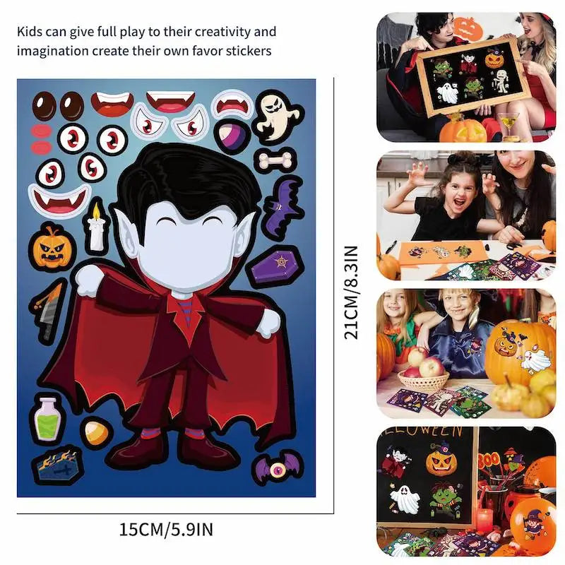 Kids DIY Halloween Stickers Make A Face Prank Puzzle Sticker Party Decoration