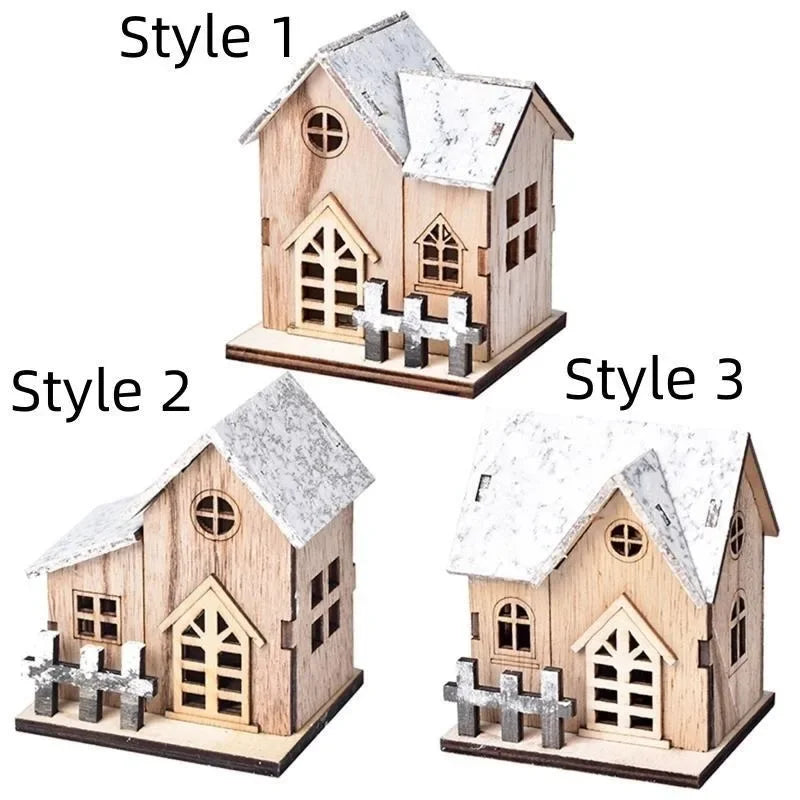 Christmas LED Light Wooden House Luminous Cabin Decorations
