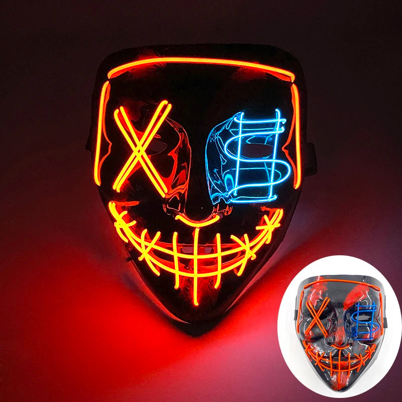 Wireless Glowing Mask LED Luminous Purge Mask Halloween Carnival Light Up Party Mask