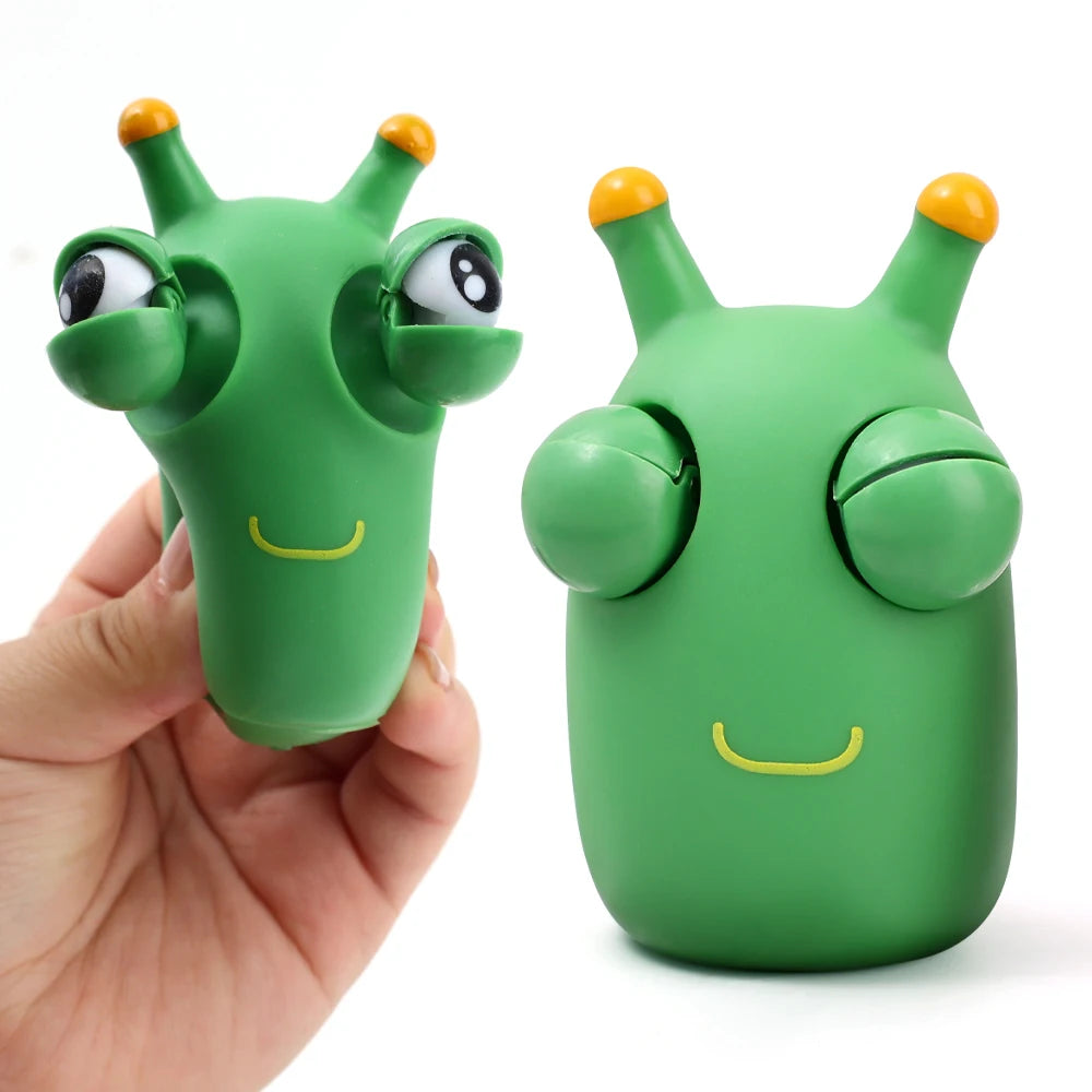 Green Worm Squeeze Pinch Toy Novelty Eye Popping Squeeze 3D Toy
