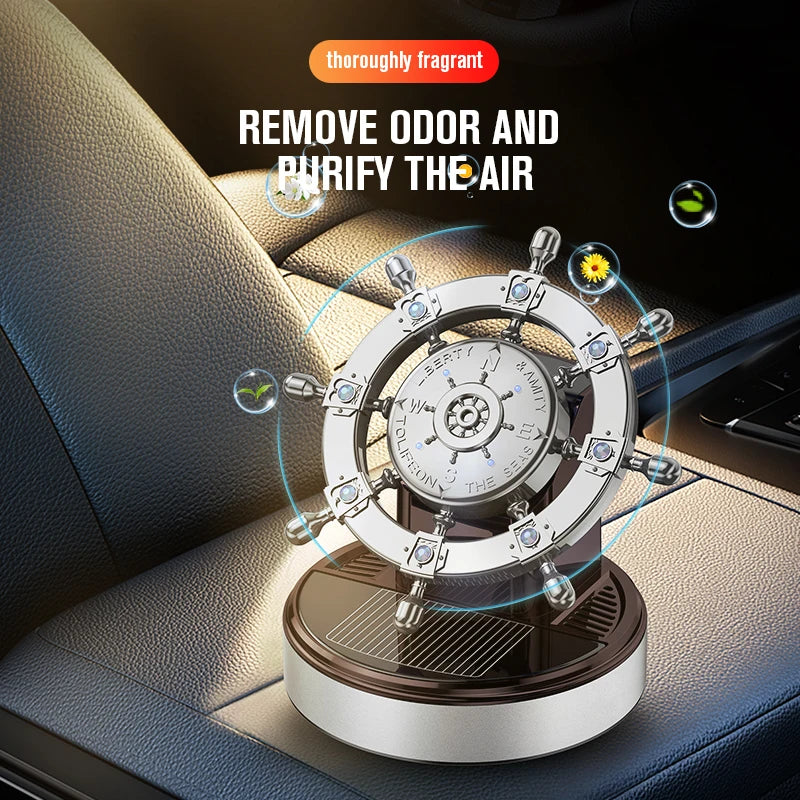 Solar rotating car fragrance creative metal boat rudder car perfume accessories