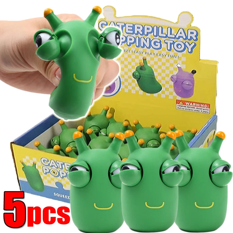 Green Worm Squeeze Pinch Toy Novelty Eye Popping Squeeze 3D Toy