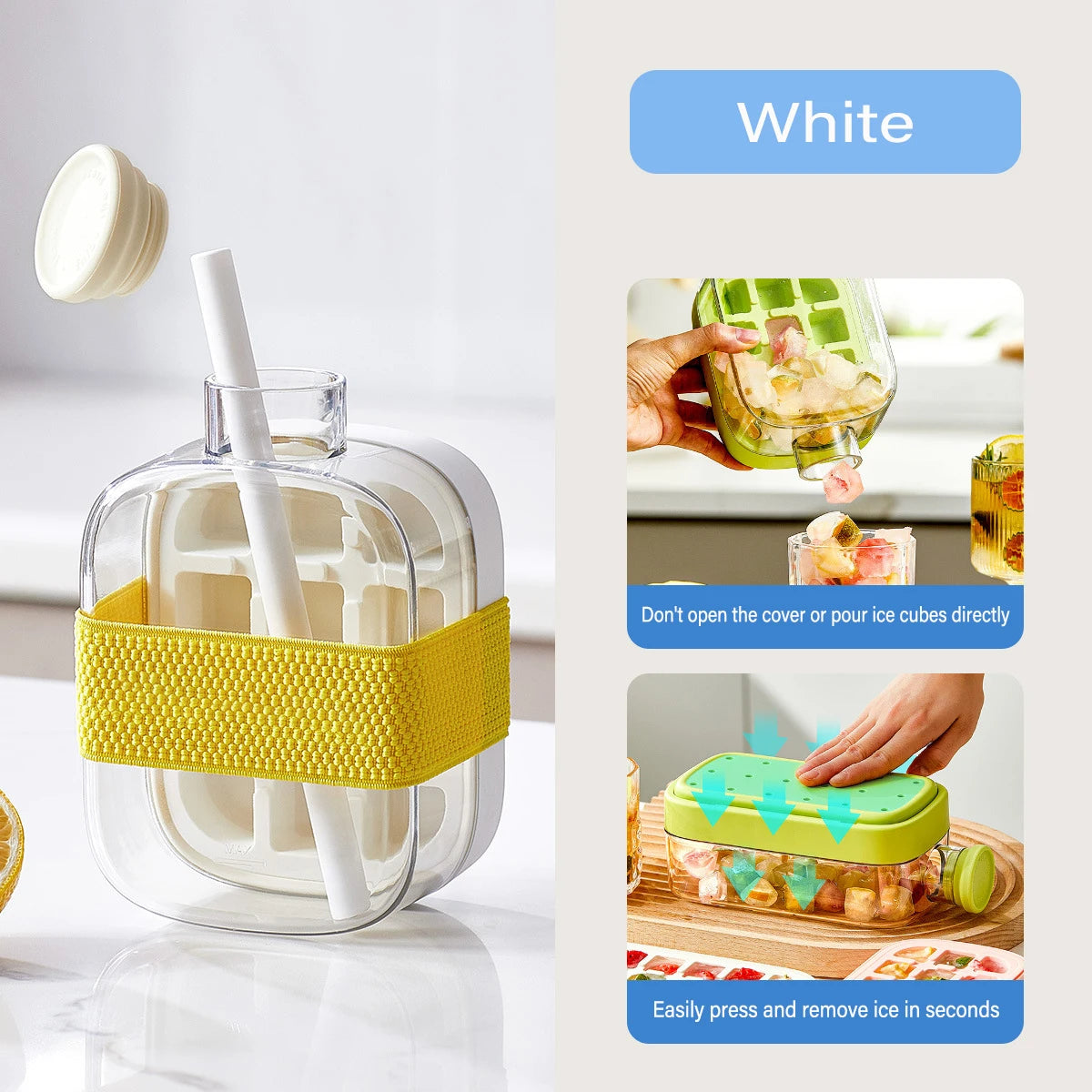 2-in-1 Silicone Ice Cube With Straw Food-grade Ice Maker Kettle Pressing Mold Ice Drink Bottle