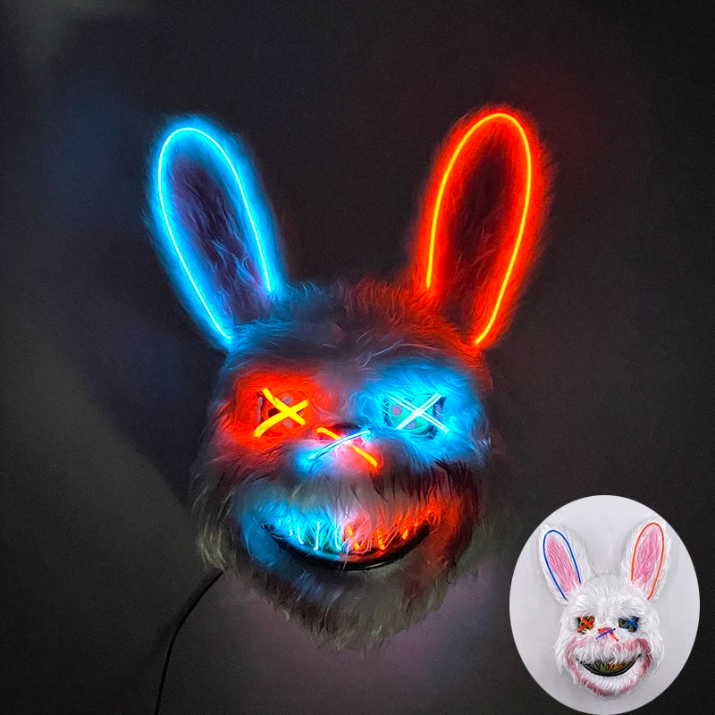 LED Cosplay Glowing Bloody Bear Mask Halloween Plush Rabbit Mask Neon Headgear