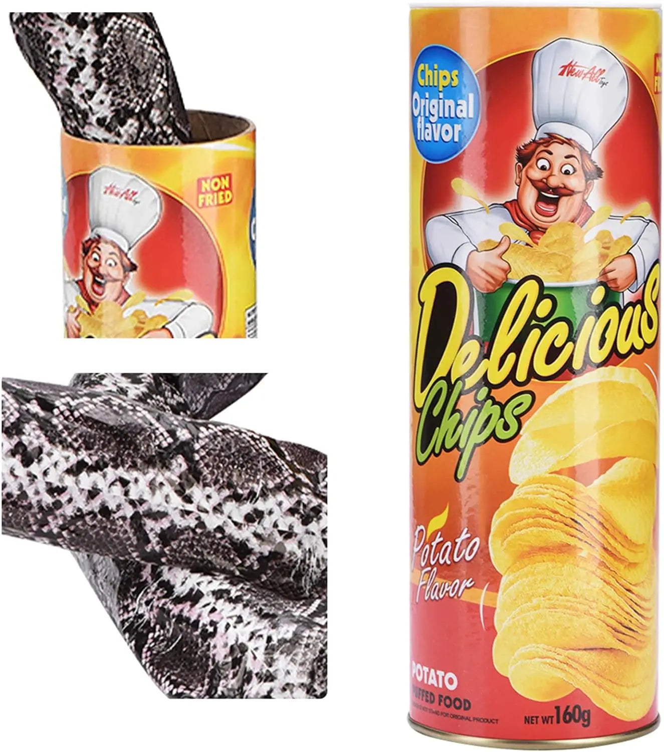 The Potato Chip Snake Can Jump Stage Magic Tricks Spring Snake Toy Jokes in A Can Gift