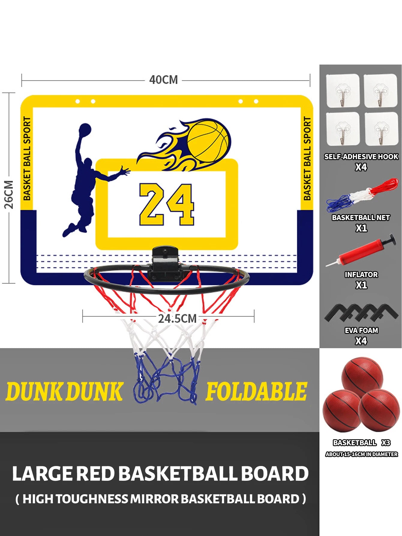 Children's wall mounted silent non porous foldable basketball stand