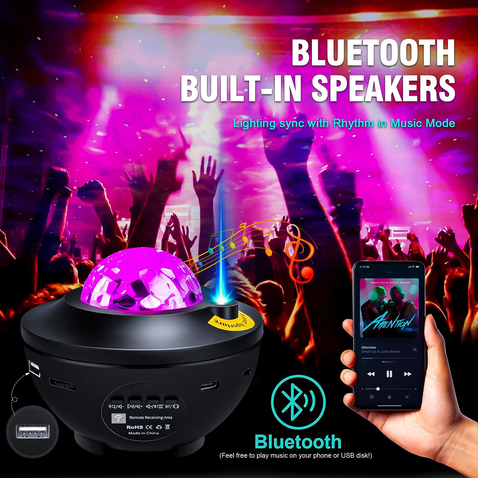 Starry Projector Galaxy Night Light Child Bluetooth USB Music Player Ocean Projector