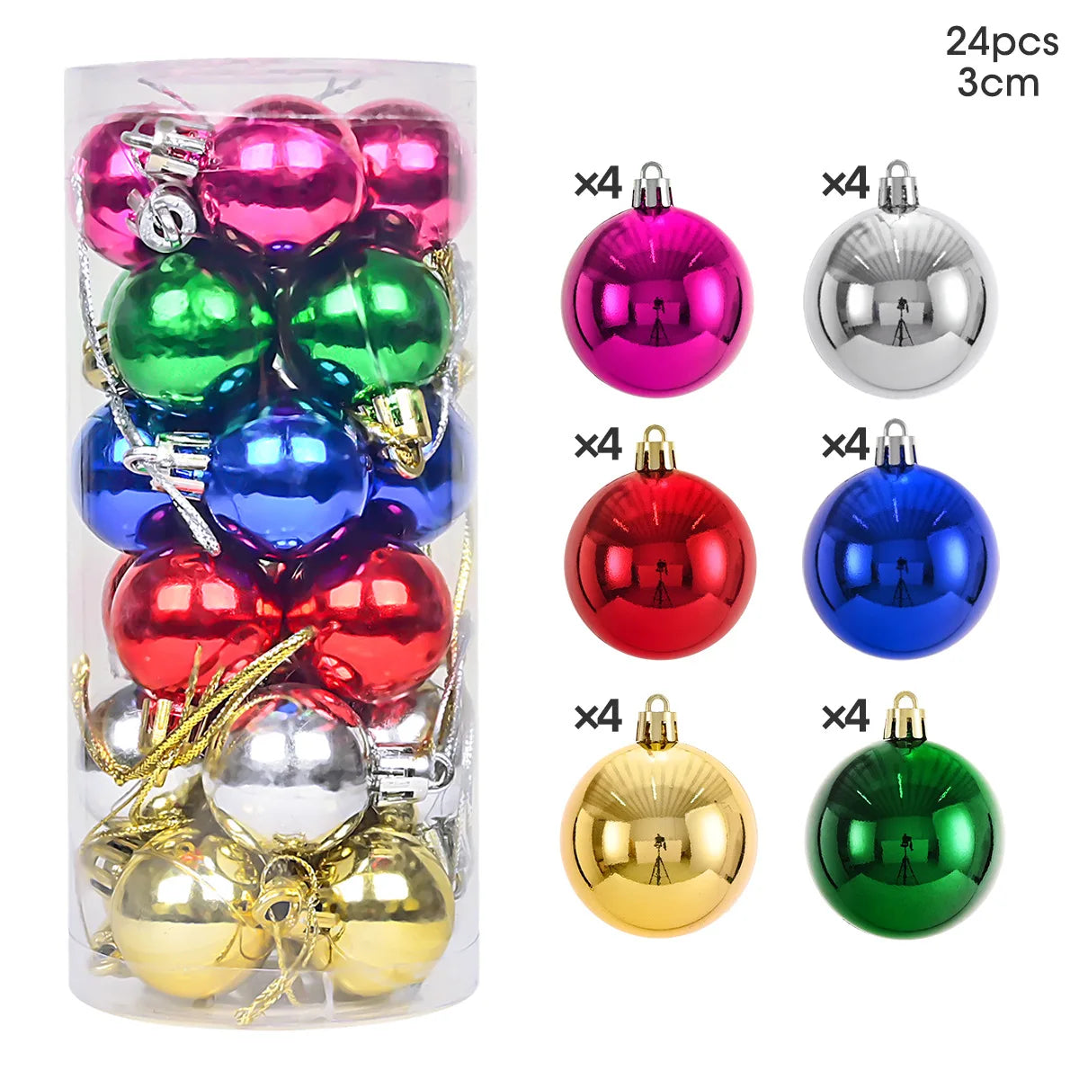 24pcs 3cm Christmas Balls Ornaments Tree Pendants