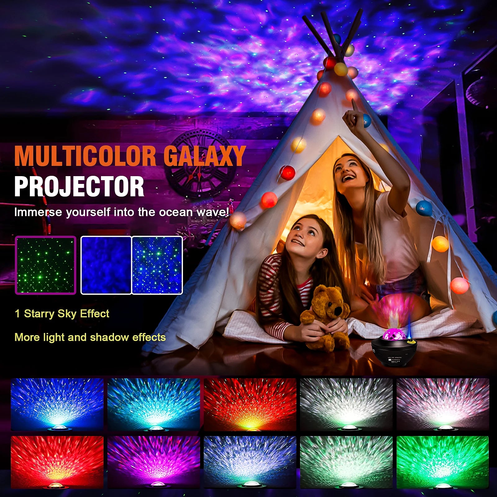 Starry Projector Galaxy Night Light Child Bluetooth USB Music Player Ocean Projector