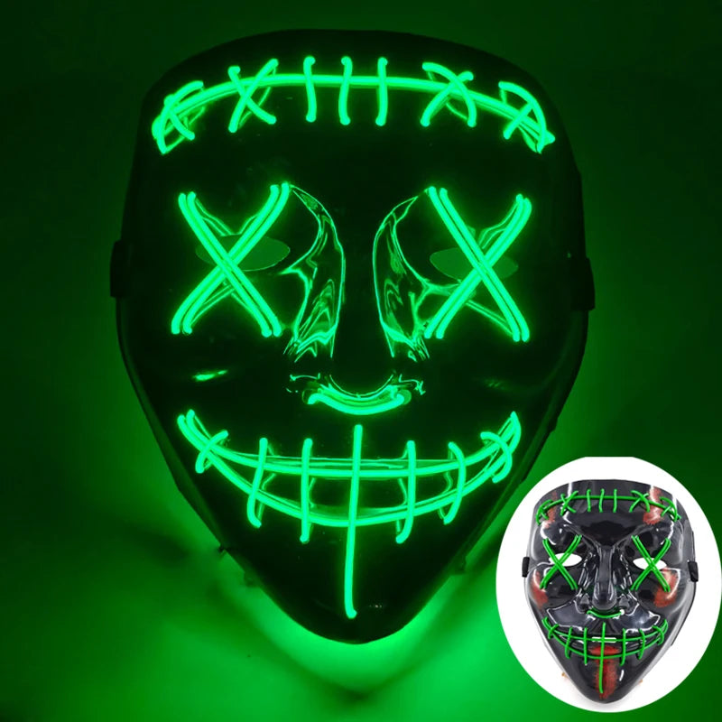 Wireless Glowing Mask LED Luminous Purge Mask Halloween Carnival Light Up Party Mask