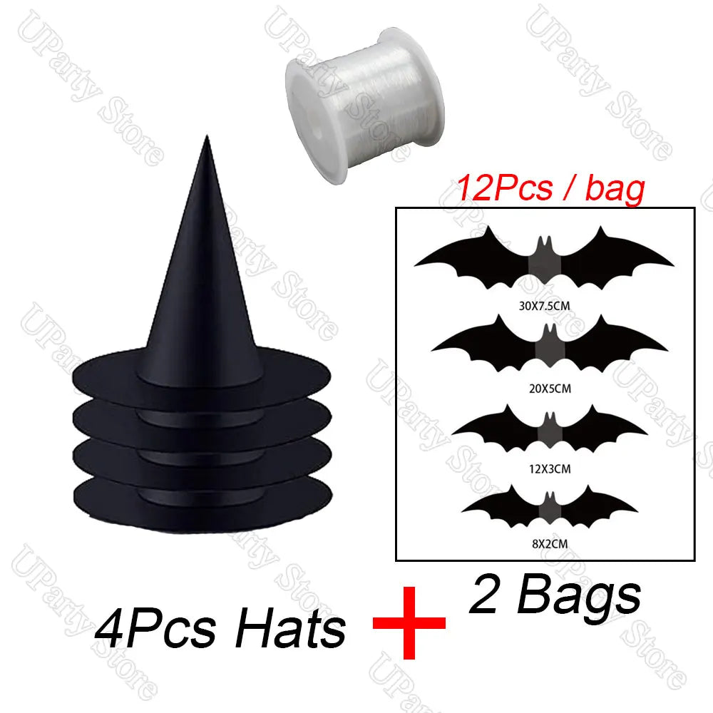 6/12Pcs Halloween Black Witches Hats with Rope Hanging Wizard Hats for Party Favor