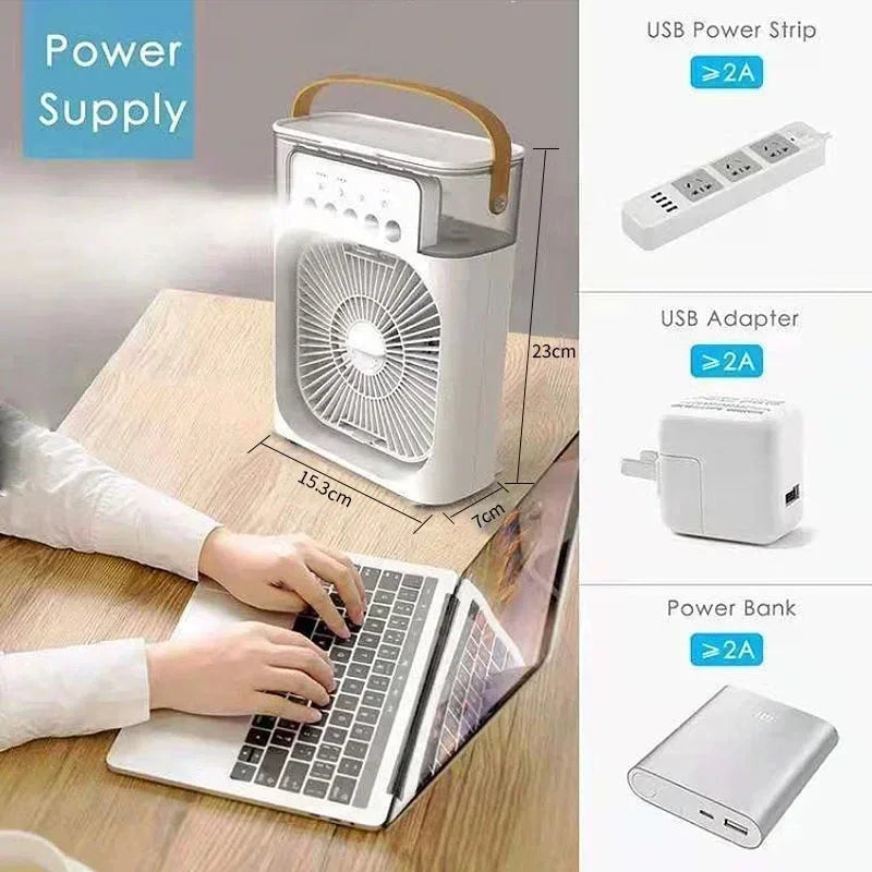 New 3 In 1 AIr Conditioner Household Mini Air Cooler LED Night Light Portable humidifier