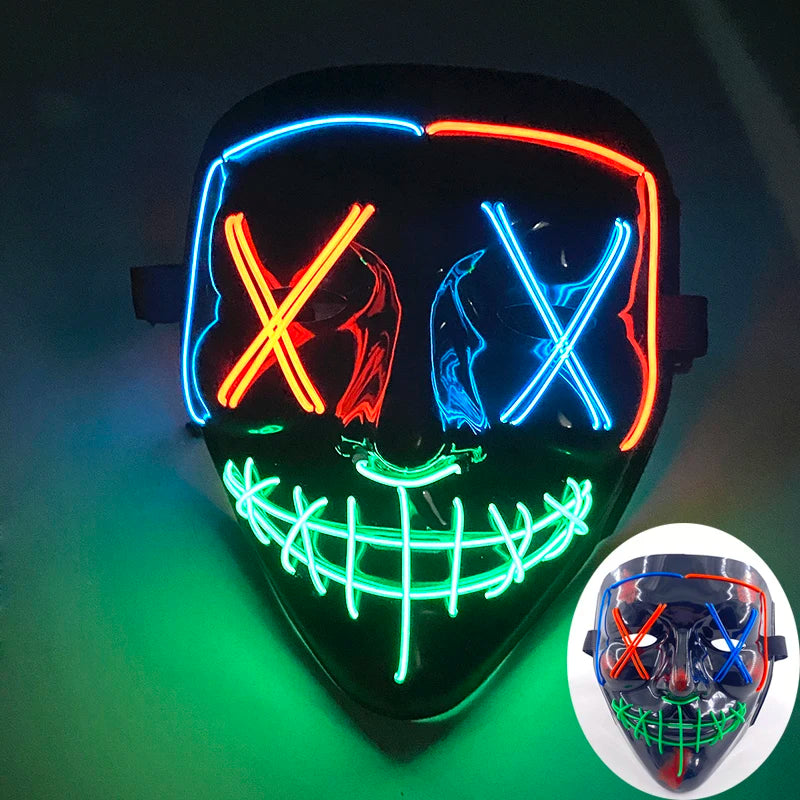 Wireless Glowing Mask LED Luminous Purge Mask Halloween Carnival Light Up Party Mask