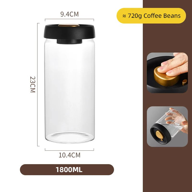 Coffee Beans Vacuum Sealed Glass Storage Jars Moisture-proof Air Extraction Container