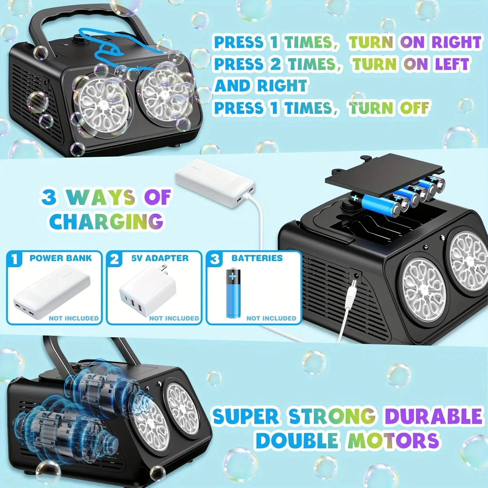 Automatic Bubble Machine Upgrade Bubble Blower with 2 Fans 20000+ Bubbles Per Minute