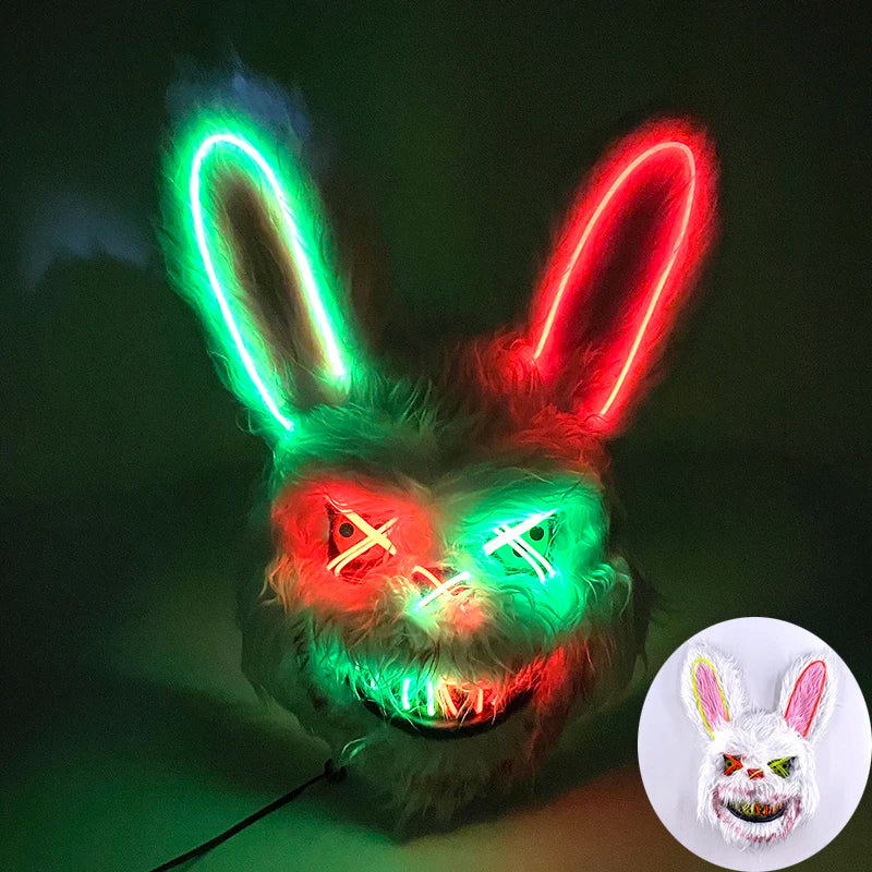 LED Cosplay Glowing Bloody Bear Mask Halloween Plush Rabbit Mask Neon Headgear