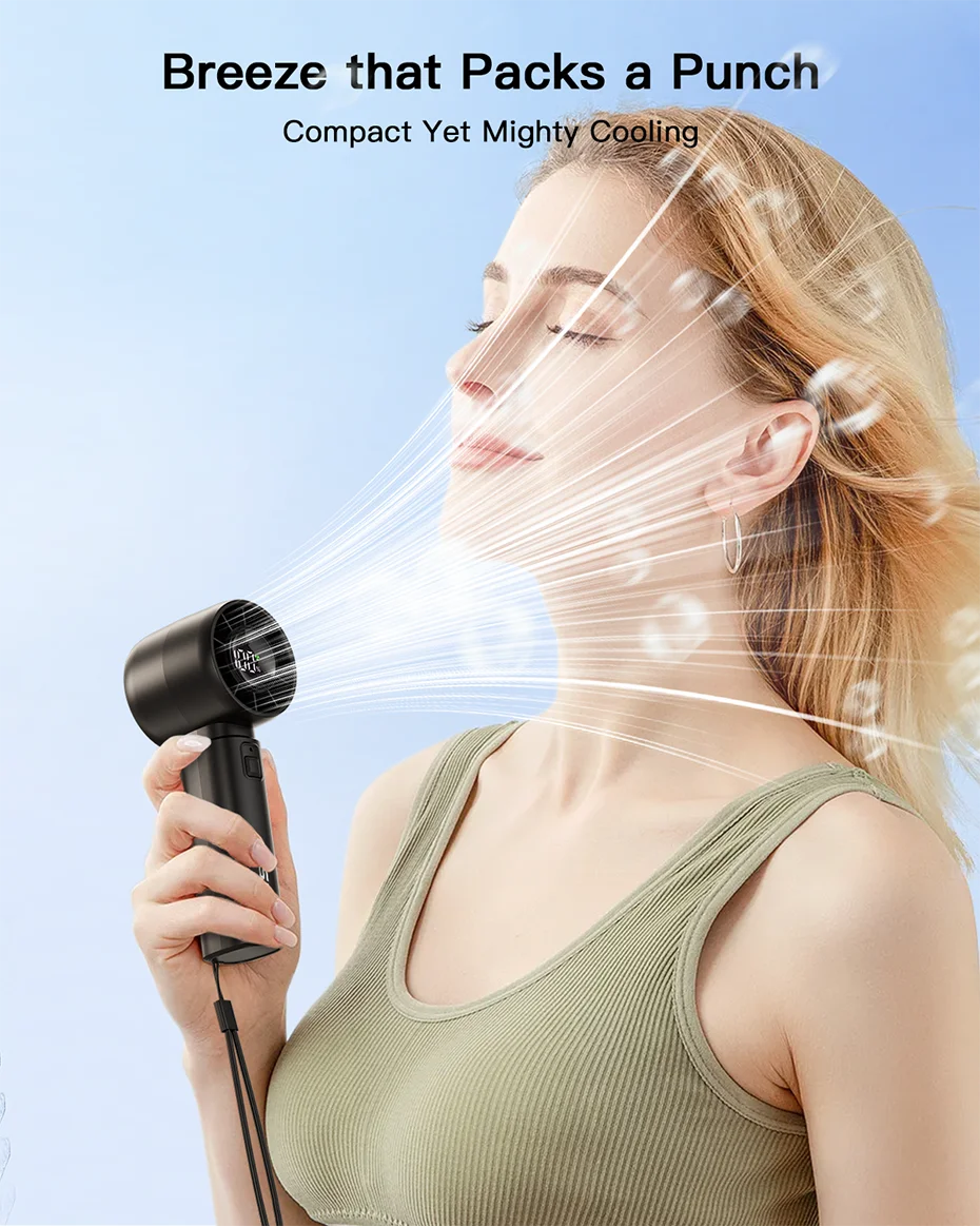Handheld Mini Fan 4000mAh Battery Portable Rechargeable Fan with LED Display