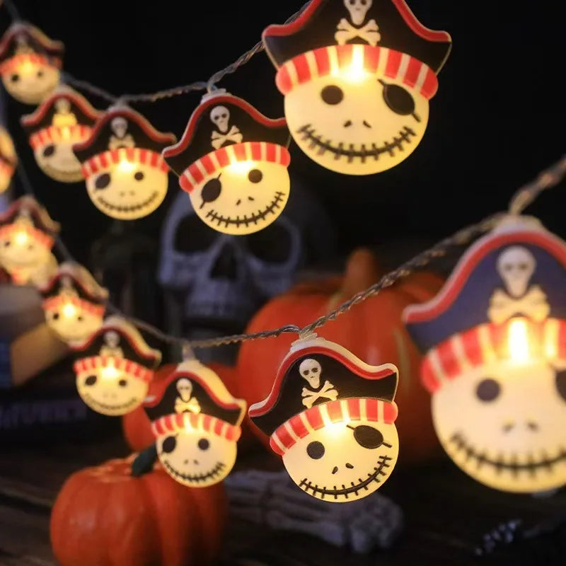 Halloween 10 LED Battery Powered String Lights With Ghost Pumpkin Spider Web Skeleton