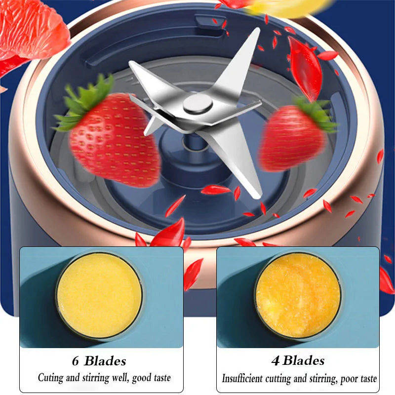 Portable Fruit Juice Blender Electric Mini Bottle USB 6 Blades Juicer Cup Machine