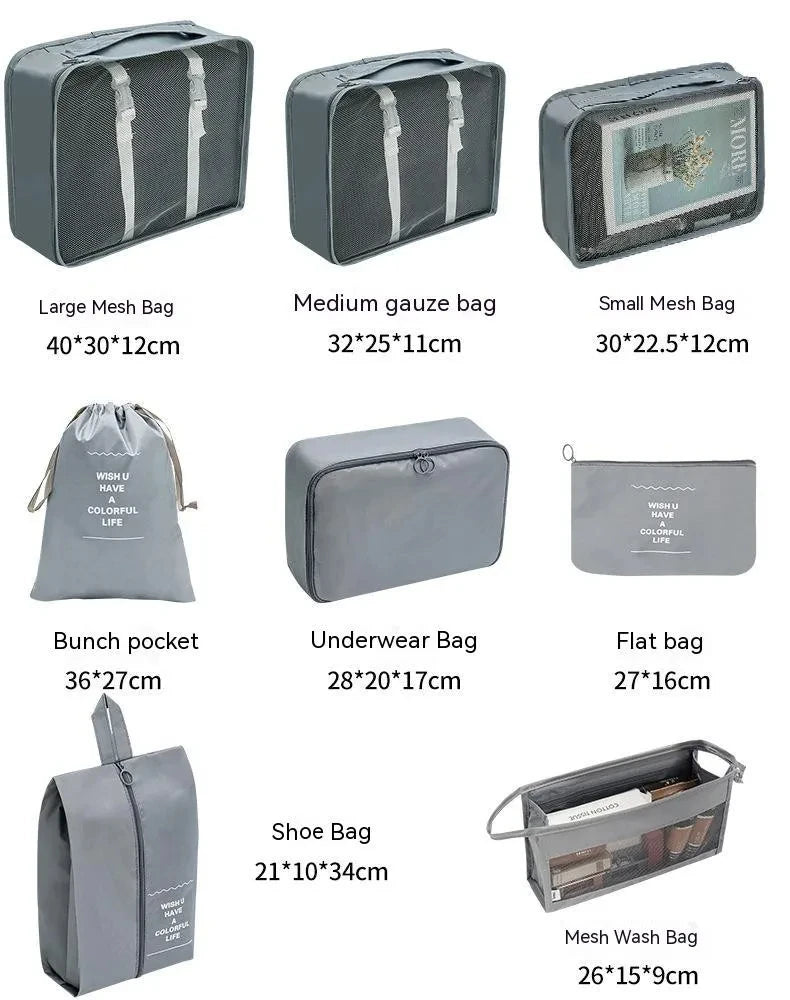 7/8/9/10 Pcs Set Travel Organizer Storage Bags Suitcase Packing Cubes Portable Luggage