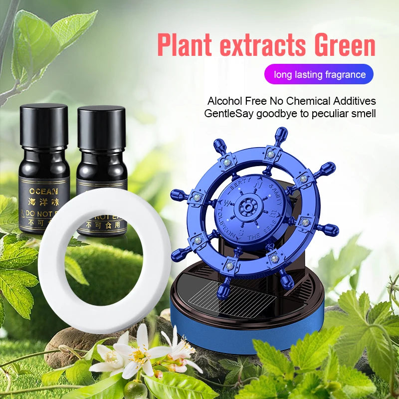 Solar rotating car fragrance creative metal boat rudder car perfume accessories