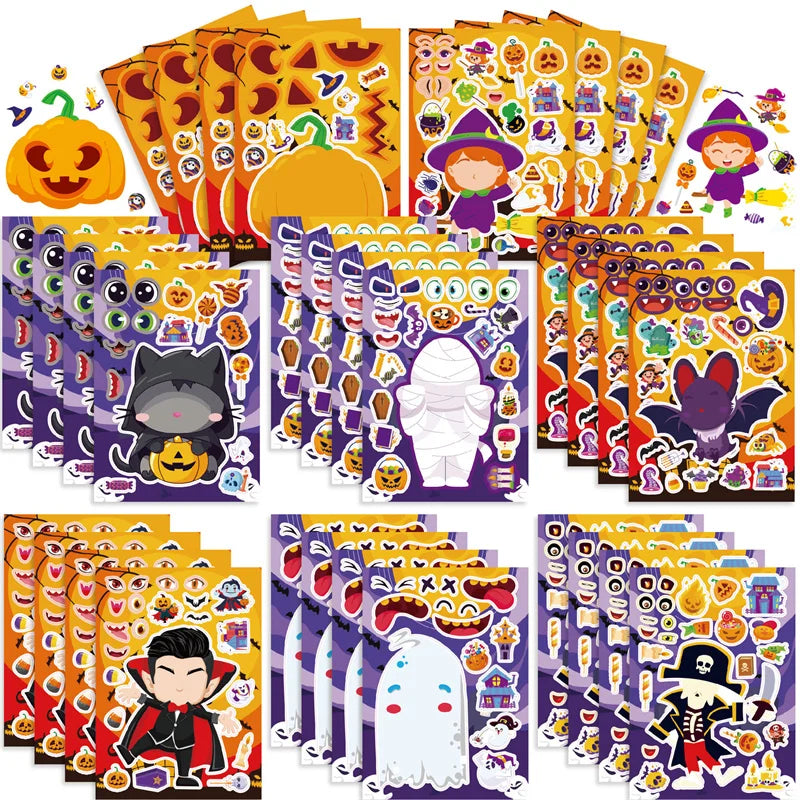 Kids DIY Halloween Stickers Make A Face Prank Puzzle Sticker Party Decoration