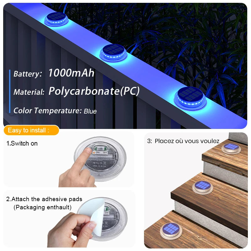 Solar Lights Garden Outdoor Deck: LED Step Lighting IP68 Waterproof Fence Wall Lamp