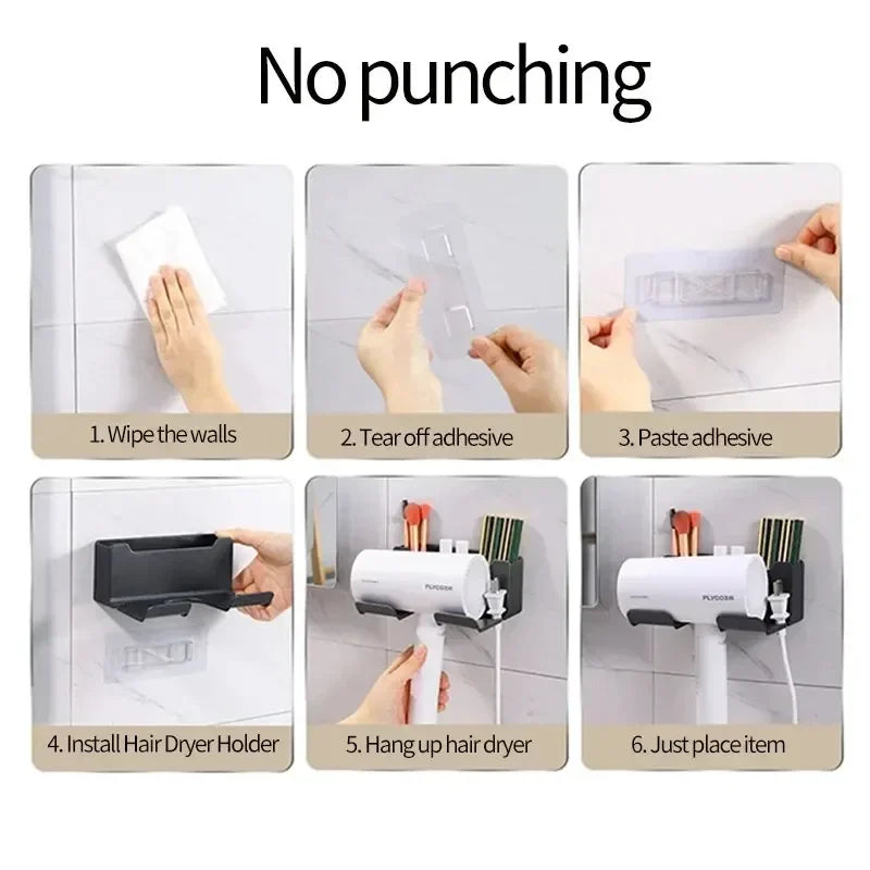 Wall-Mounted Hair Dryer Holder and Organizer
